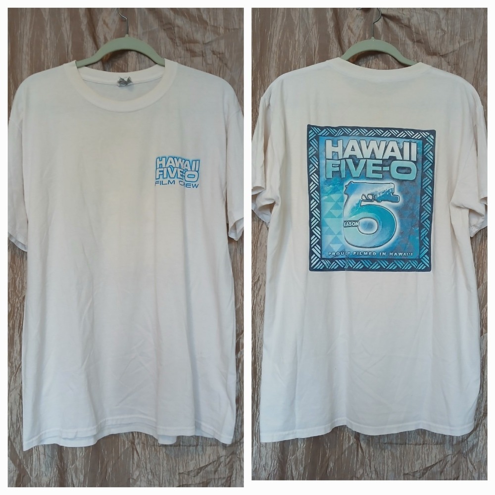 Hawaii 5-0 FILM CREW Season 5 T Shirt Tee Mens L Short Sleeve White Cotton Five